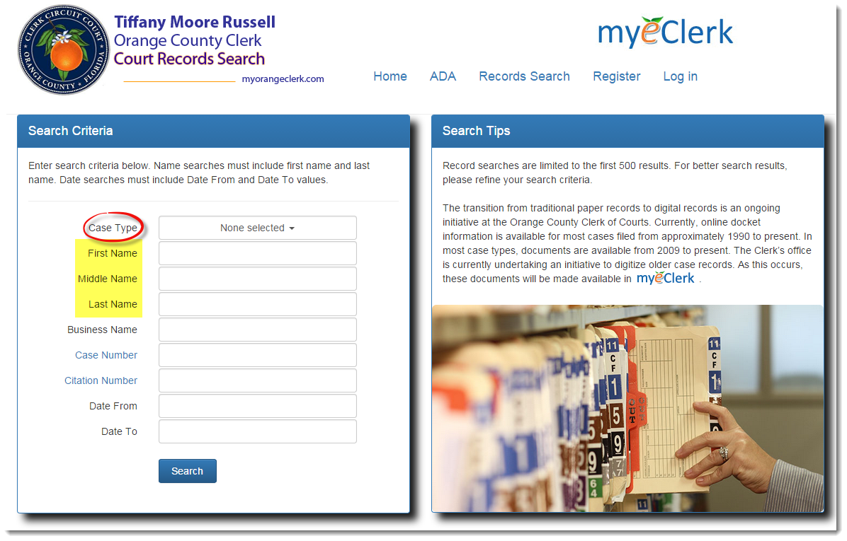 Search Orange County divorces, child support cases, foreclosures and